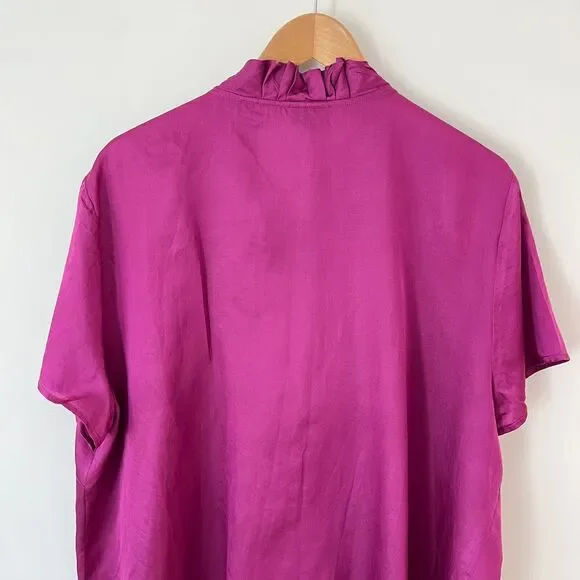Talbots Women's Silk Cotton Blend Ruffle Neckline Blouse Magenta Size 20 NWOT - Picture 4 of 7